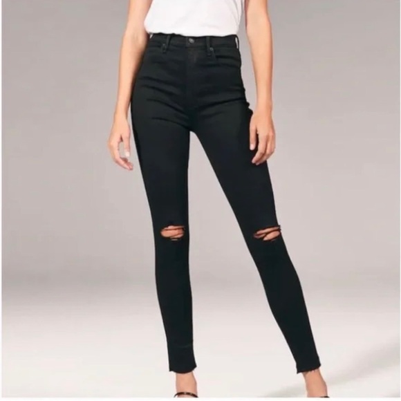 Abercrombie & Fitch Denim - Abercrombie & Fitch Ultra High Rise Super Skinny Distressed Black Jeans